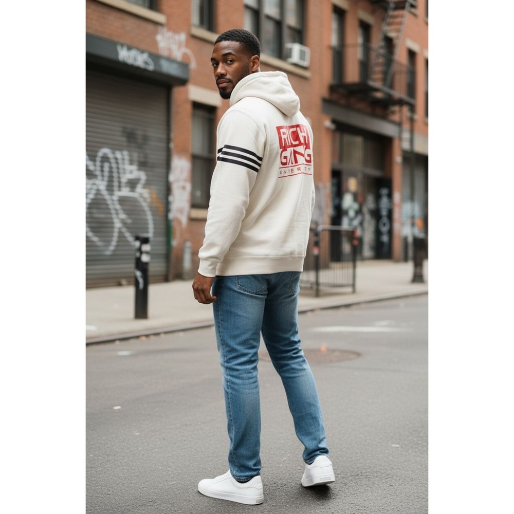Rich Gang University Men's XL White vintage Full Zip Hoodie streetwear hip hop